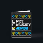 Nice Naughty Jewish Ugly Hanukkah Sweater Chanukah Card<br><div class="desc">Nice Naughty Jewish Ugly Hanukkah Sweater Chanukah Jew Gift Short Sleeve</div>