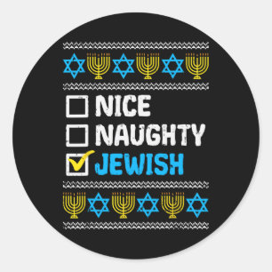 Nice Naughty Jewish Ugly Hanukkah Sweater Chanukah Classic Round Sticker