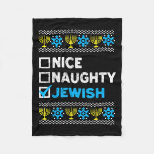 Nice Naughty Jewish Ugly Hanukkah Sweater Chanukah Fleece Blanket