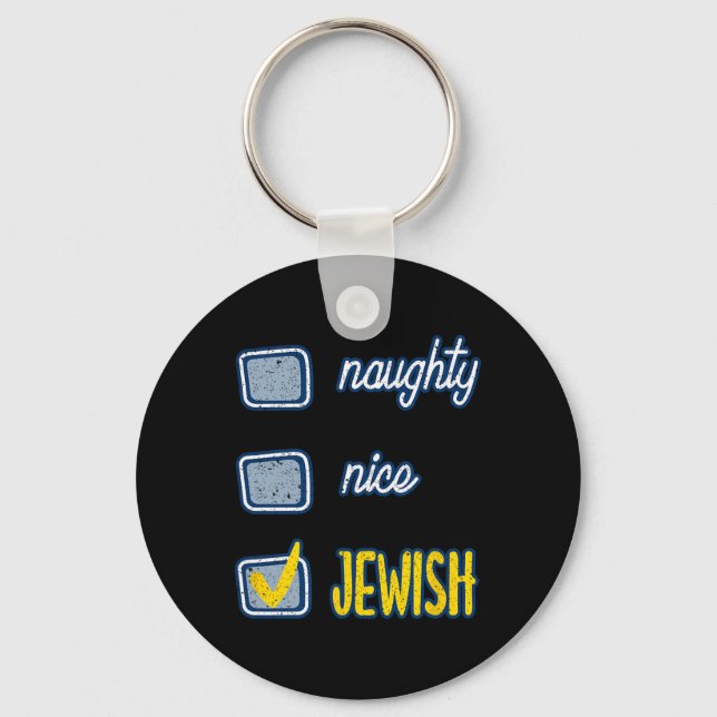 Nice Naughty Jewish Ugly Hanukkah Sweater Chanukah Key Ring (Front)