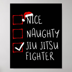 Nice Naughty Jiu Jitsu Fighter List Christmas Sant Poster