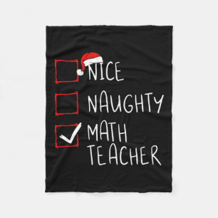 Nice Naughty Math Teacher Christmas List Xmas Sant Fleece Blanket
