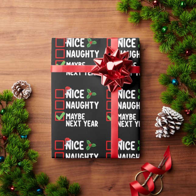 Nice Naughty Maybe Next Year Santa Christmas List Wrapping Paper (Holiday Gift)