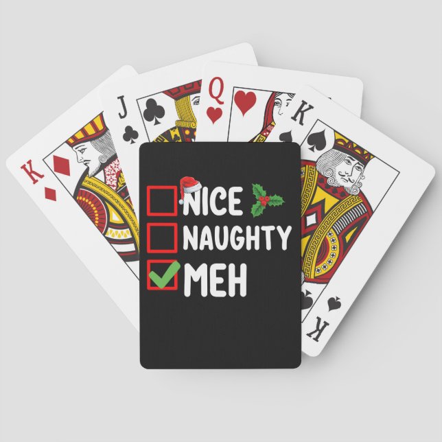 Nice Naughty Meh Funny Christmas List Holiday Playing Cards (Back)