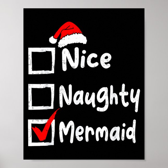 Nice Naughty Mermaid Funny Christmas List Family M Poster (Front)