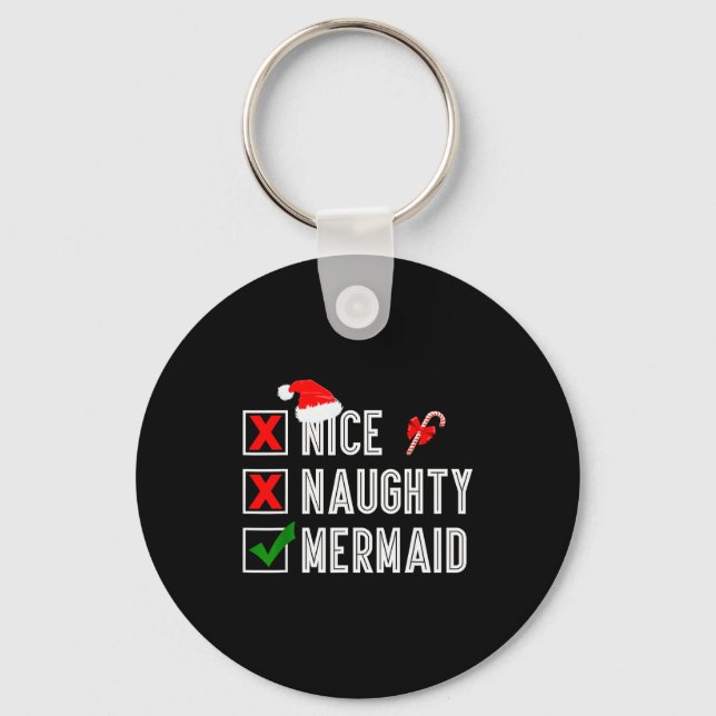 Nice Naughty Mermaid Merry Christmas Santa Claus X Key Ring (Front)