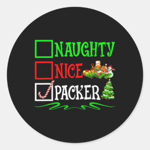 Nice Naughty Packer Santa Christmas List  Classic Round Sticker