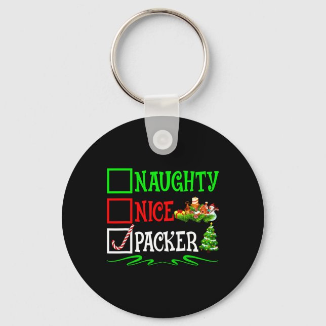 Nice Naughty Packer Santa Christmas List  Key Ring (Front)