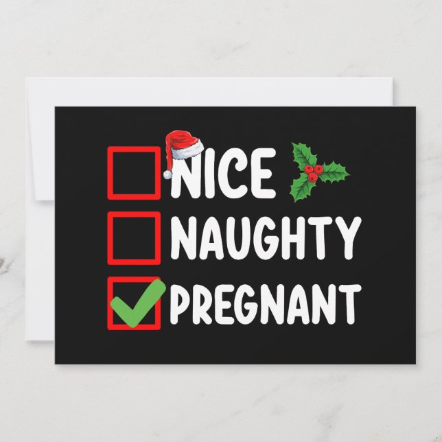 Nice Naughty Pregnant Christmas List Pregnancy Invitation (Front)