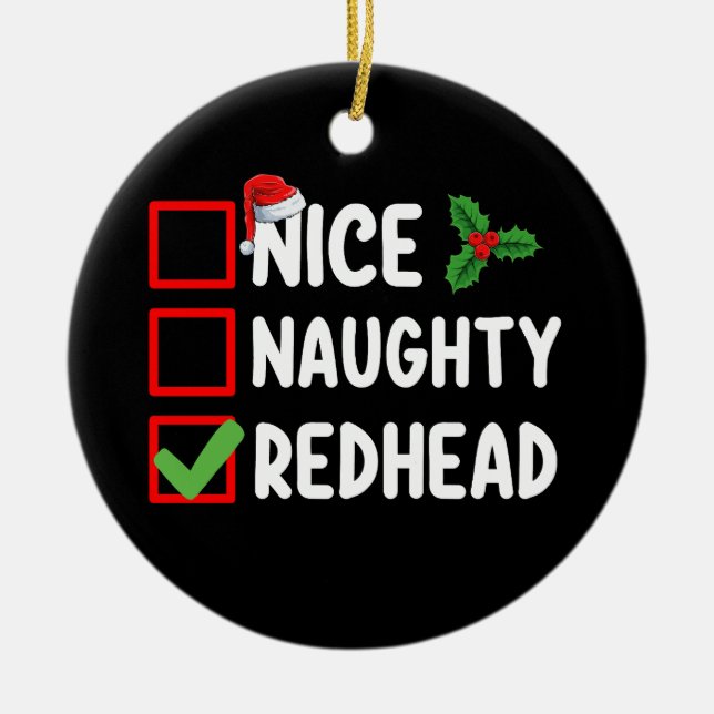 Nice Naughty Redhead Family Matching Christmas Lis Ceramic Tree Decoration (Front)