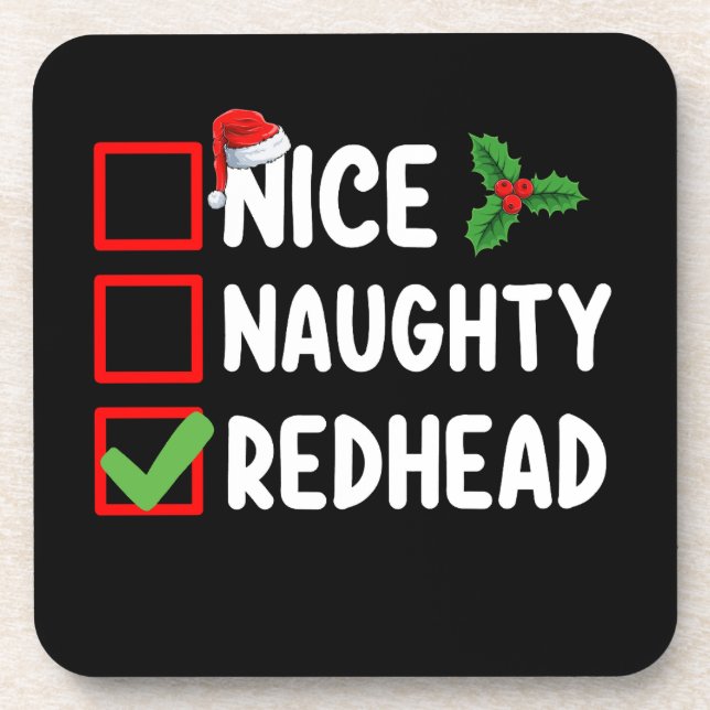 Nice Naughty Redhead Family Matching Christmas Lis Coaster (Front)