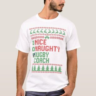 Nice Naughty Rugby Coach Funny Christmas Matching T-Shirt