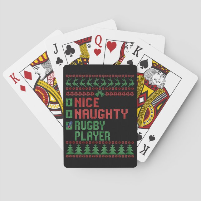 Nice Naughty Rugby Player Funny Christmas Gift Playing Cards (Back)