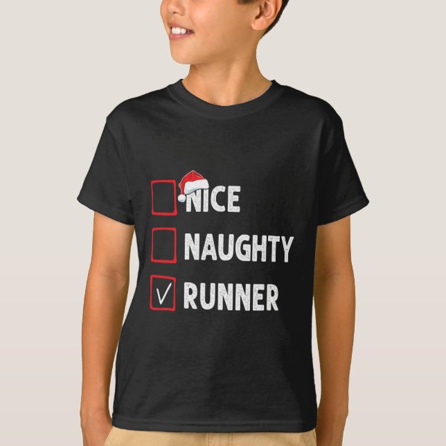 Nice Naughty Runner Running Womens Mens Funny Chri T-Shirt (Front)