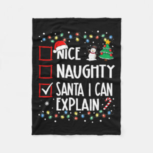 Nice Naughty Santa I Can Explain Christmas Family  Fleece Blanket