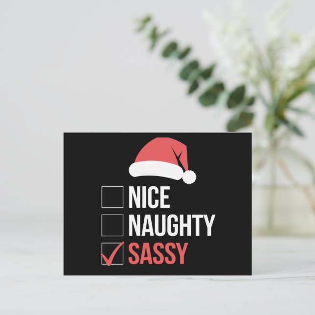 Nice Naughty Sassy Christmas List  Holiday Postcard (Standing Front)