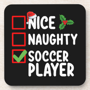 Nice Naughty Soccer Player Christmas Holiday Coaster