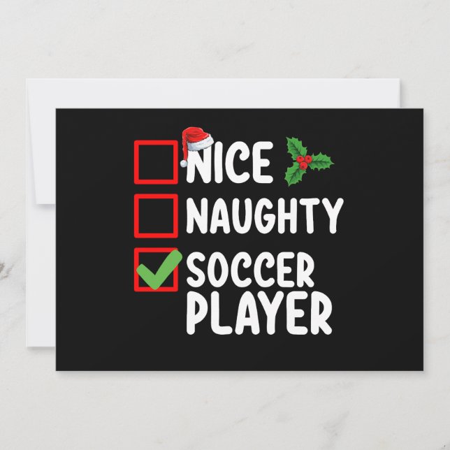 Nice Naughty Soccer Player Christmas Holiday Invitation (Front)