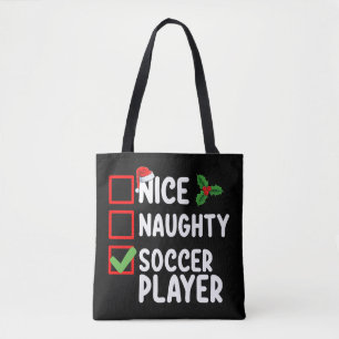 Nice Naughty Soccer Player Christmas Holiday Tote Bag