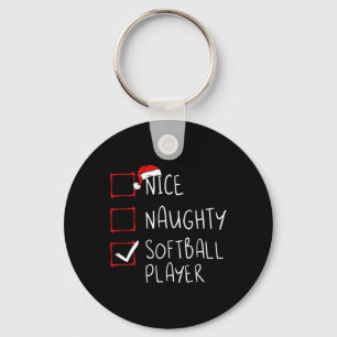 Nice Naughty Softball Player Christmas List Santa Key Ring