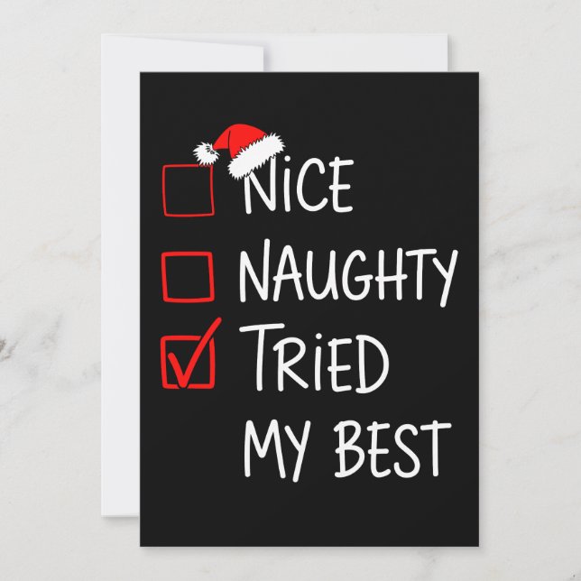 Nice Naughty Tried My Best Christmas List Santa Holiday Card (Front)
