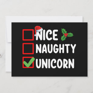 Nice Naughty Unicorn Christmas List Holiday Invitation