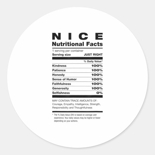 Nice Nutritional Facts Ingredients Chri Classic Round Sticker (Front)