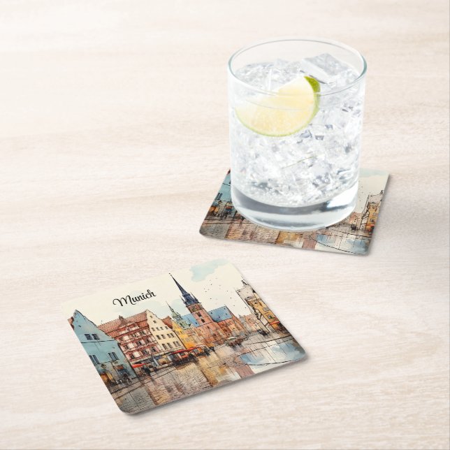 Nice painted Munich Square Paper Coaster (Insitu)