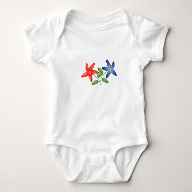 Nice red and blue flowers on baby bodysuit (Front)