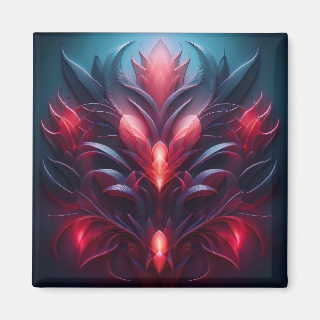 Nice Red and Blue Fractal With A Floral Hint Magnet (Front)