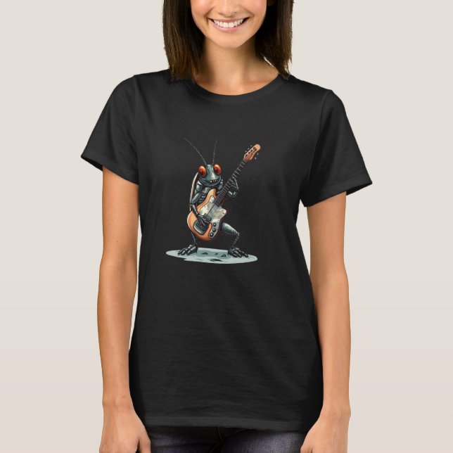 Nice Rock Guitar with Funny Cockroach Insect T-Shirt (Front)