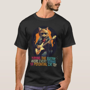 Nice Rock'n Roll Cat loves Cat Toy and Guitar stri T-Shirt