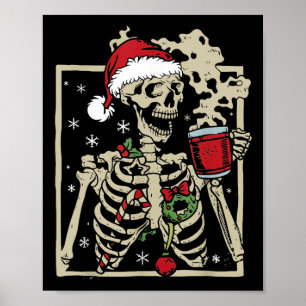 Nice Skeleton Santa Hat Christmas Poster
