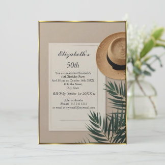 Nice Summertime hat 50th Birthday Party cream  Invitation
