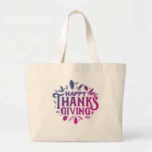 Nice Text Happy Thanksgiving with Leaves Autumn Large Tote Bag