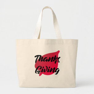 Nice Text Thanksgiving Typography on Leaf Large Tote Bag