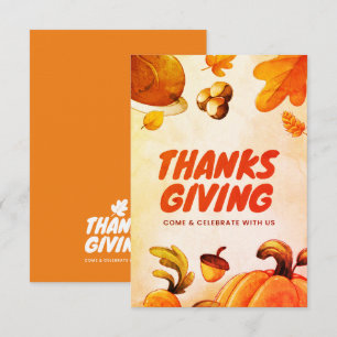 Nice Thanksgiving with Pumpkin and Leaves Fall Thank You Card