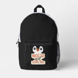 Nice to meet with me: personalised penguin sign printed backpack