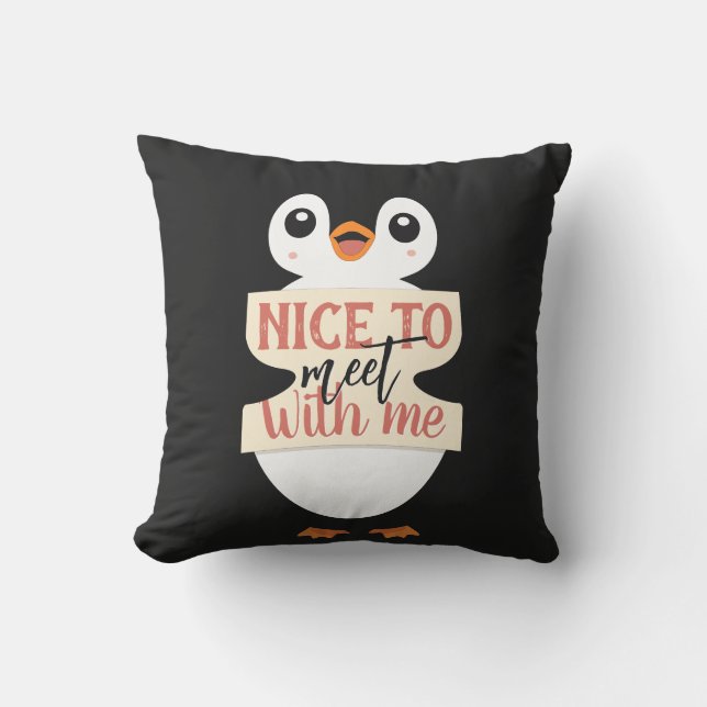 Nice to meet with me: personalized penguin sign cushion (Front)