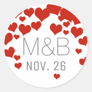 nice wedding elegant red love hearts  classic round sticker