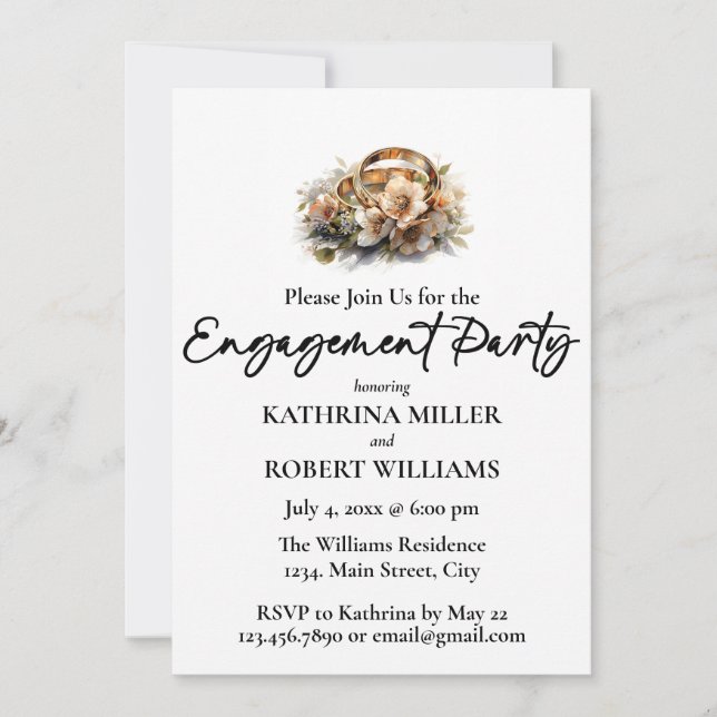 Nice Wedding Ring, Engagement Party Invitation (Front)