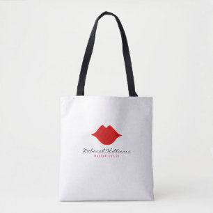 nice white tote bag with her name & red lips