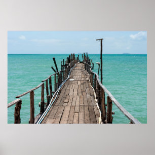 Nice wooden bridge with blue sea background at Sam Poster
