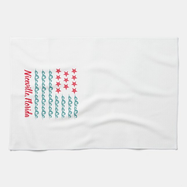 Niceville, Florida Ocean Wave Flag Kitchen Towel (Horizontal)