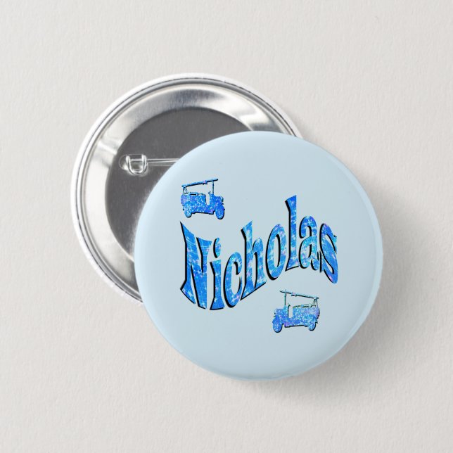 Nicholas Name With Fire Trucks, 6 Cm Round Badge (Front & Back)