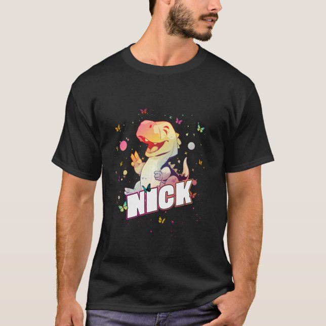 NICK - Cute Boy Name with cute Dinosaur T-Shirt (Front)