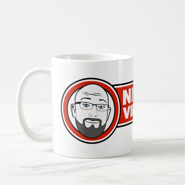 Nick Plays Video Games and Drinks Coffee Mug (Left)