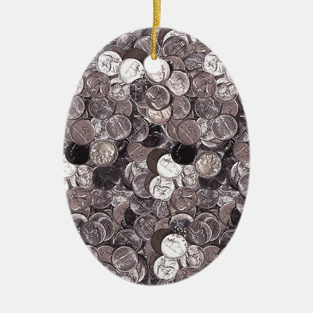 Nickel Coins Graphic Ceramic Tree Decoration (Front)