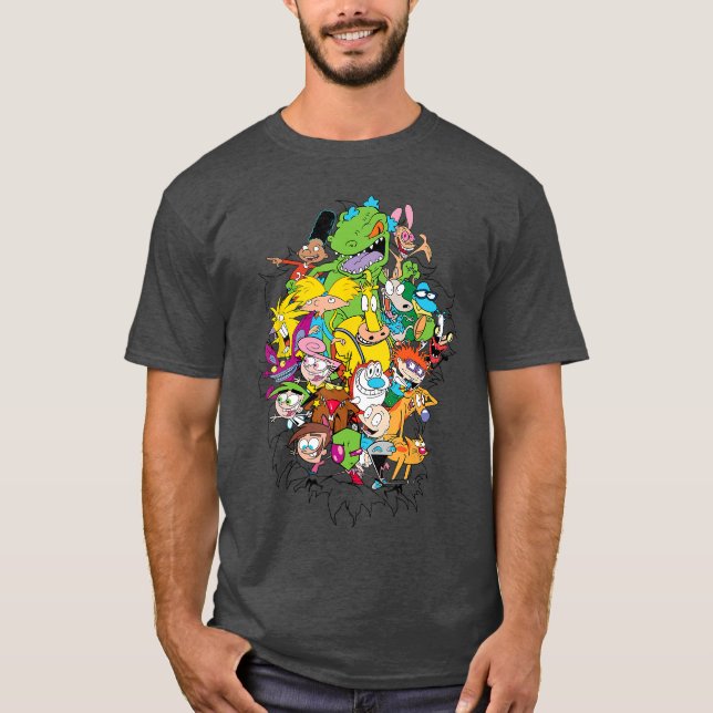 Nickelodeon Classic Characters Burstinghrough ee f T-Shirt (Front)