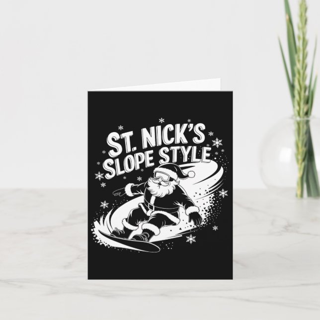 Nicks Slope Style Christmas Snowboarding Santa Sno Card (Front)